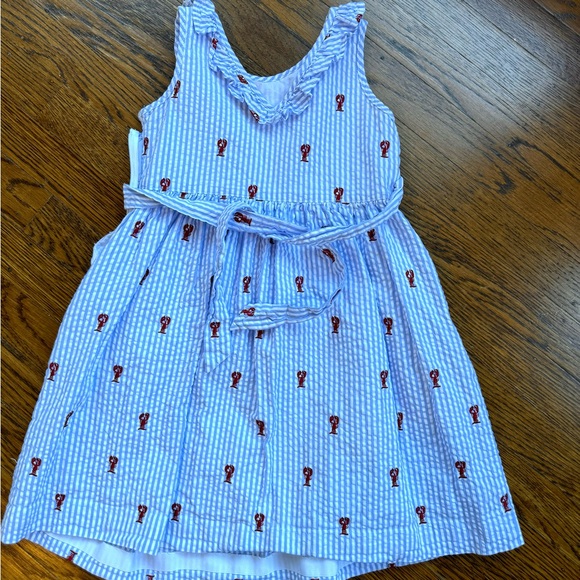 Girls blue seersucker lobster print dress. - Picture 2 of 3